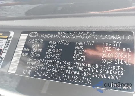 2025 Hyundai Santa Fe Calligraphy from USA, damaged, VIN 5NMP5DGL7SH089706